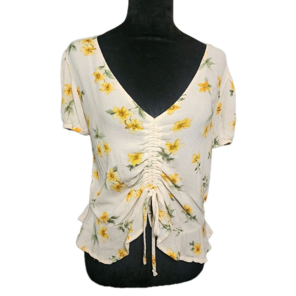 American Eagle Outfitters Women's Cropped Top Sz XS Floral Yellow Cottagecore